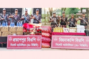 সিলেট সীমান্তে দেড় কোটি টাকার ভারতীয় চোরাচালানী মালামাল জব্দ 