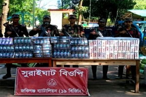 কানাইঘাট-জৈন্তাপুর সীমান্তে ২৩ লাখ টাকার ভারতীয় পণ্য জব্দ