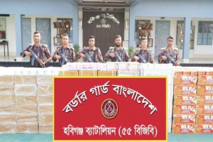 হবিগঞ্জে ১ কোটি ৩০ লাখ টাকার ভারতীয় চোরাই পণ্য জব্দ