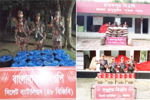 গোয়াইনঘাট ও জৈন্তাপুর সীমান্তে অভিযানে অর্ধকোটি টাকার চোরাইপণ্য জব্দ
